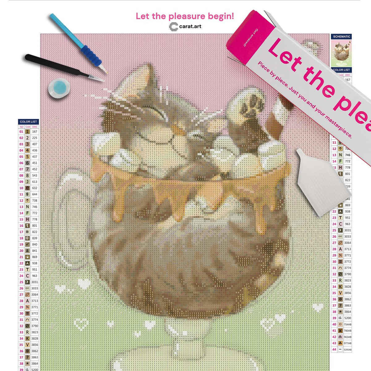 Premium Diamond Painting Set mit Katze und Dessert Motiv inklusive Leinwand, ciratart.com Karton und hochwertigem Zubehör
