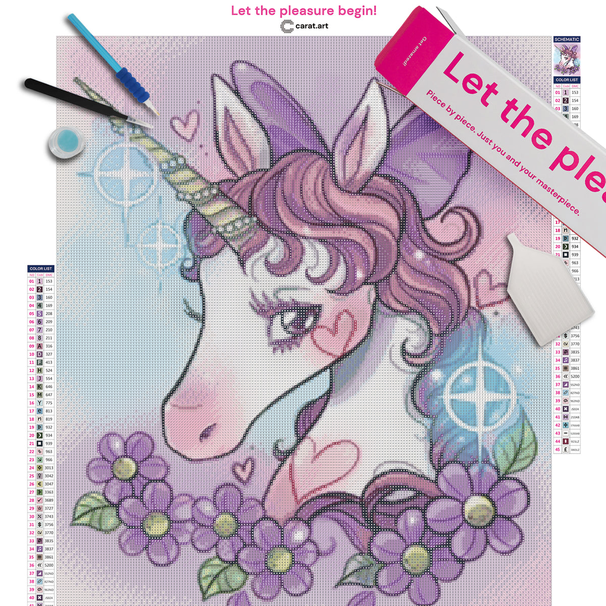 Premium Diamond Painting Set mit Einhorn Motiv, Leinwand und hochwertigem Zubehör
