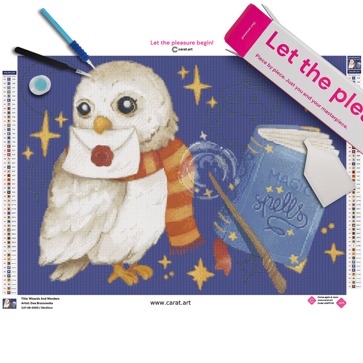 Diamond Painting Set mit Eule, Pergament, Zauberbuch und Zauberstab inklusive Leinwand, ciratart.com Karton und hochwertigem Zubehör
