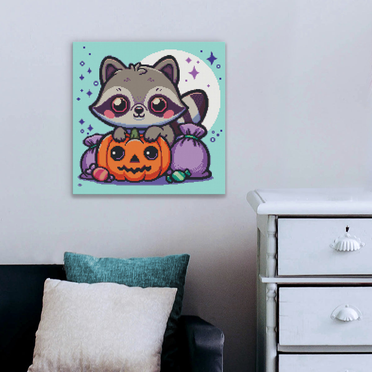 Diamond Painting Waschbär als herbstliche Wanddekoration