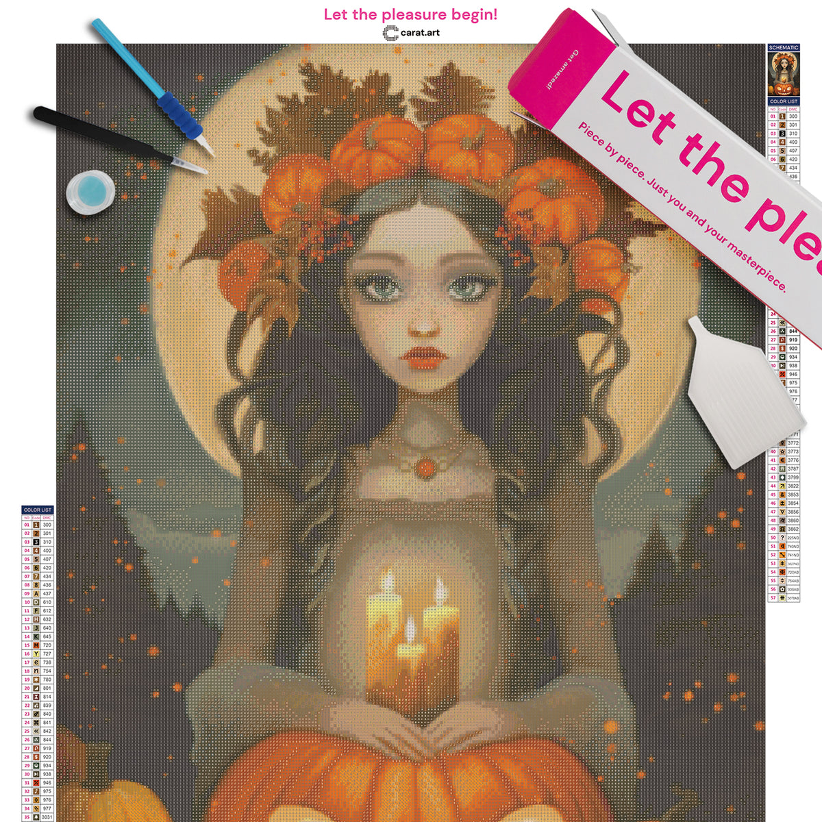 Diamond Painting Set Fantasy Herbst Motiv mit Leinwand, Karton und Werkzeug