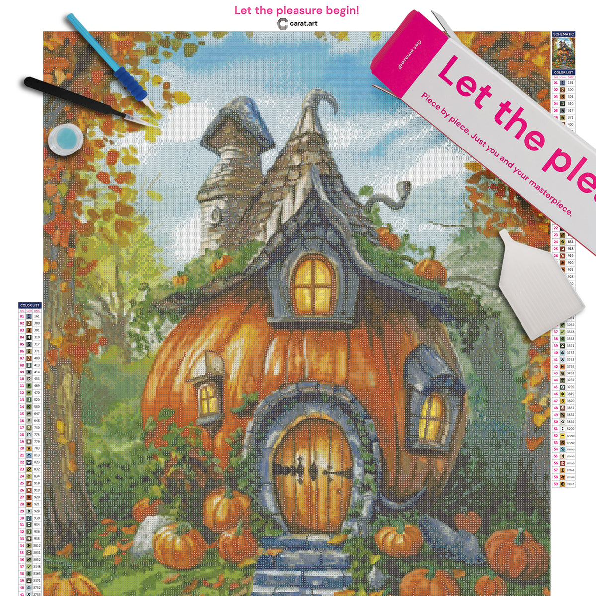 Diamond Painting Kürbishaus als Premium Set mit Leinwand, Werkzeug und ciratart.com Verpackung