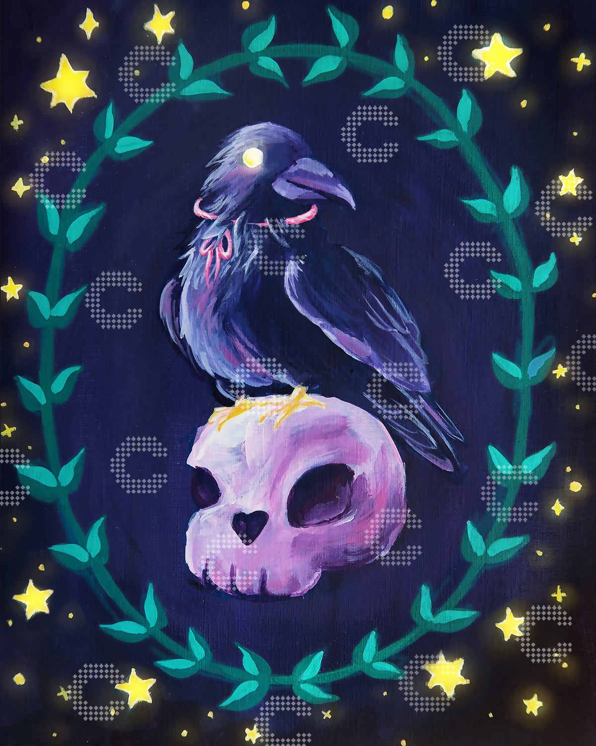Diamond Painting Rabe mit Totenkopf und mystischer Atmosphäre