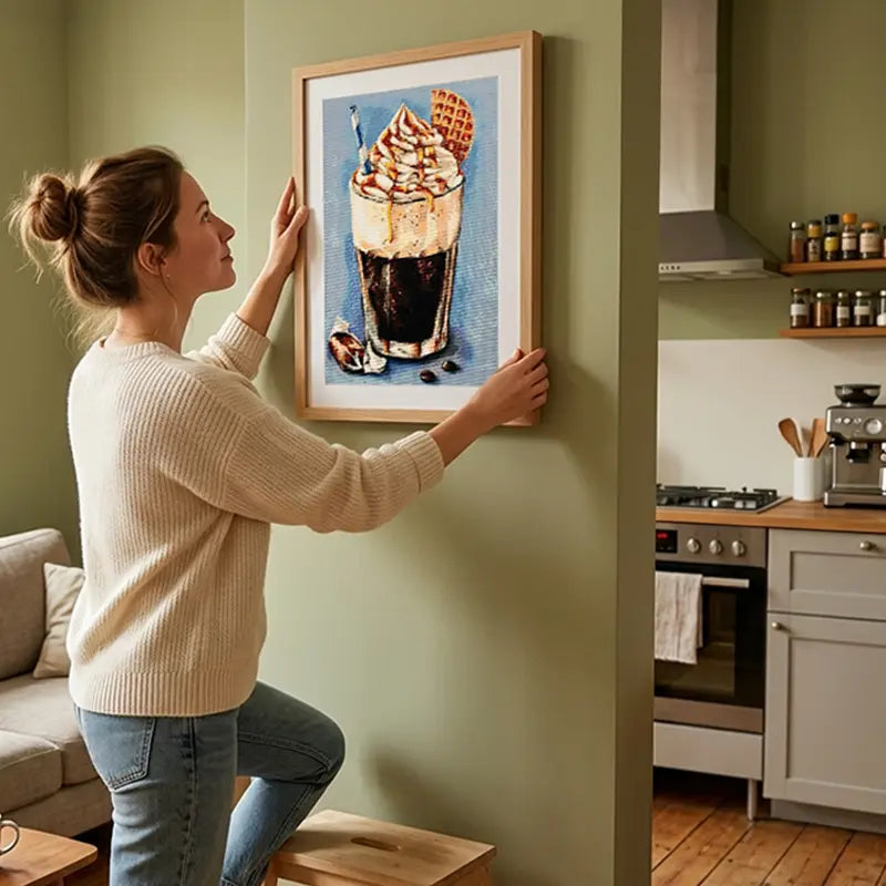 Diamond Painting mit Eiskaffee Motiv als Deko an der Wand