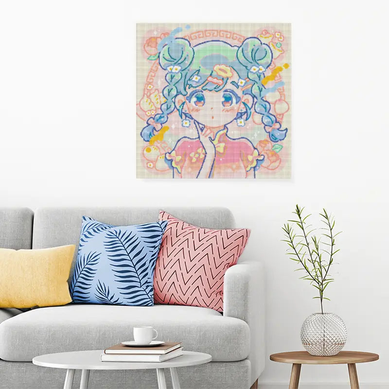 Diamond Painting Als Dekoration an der Wand mit einem Anime Mädchen als Motiv